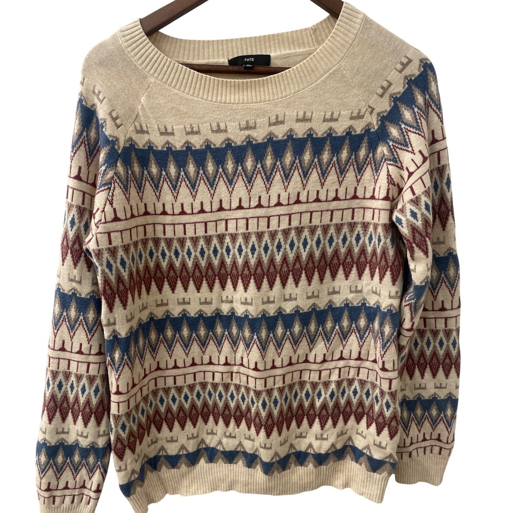 Anthropologie FATE Fair Isle Sweater XL Classic Grandmacore MultiColor Crew Neck